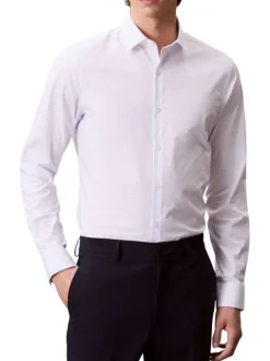 Chemise en coton blanche à minis motifs clairs et à coupe slim