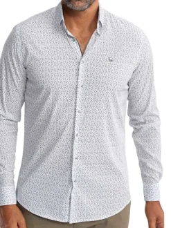 Chemise en coton blanche à motifs pourvue d'une coupe slim et d'un col français