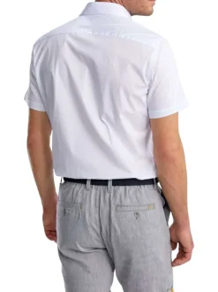 Chemise en coton blanche pourvue d'un col français et d'une coupe droite