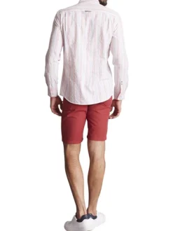 Chemise en coton blanche à rayures rouges et bleues avec une coupe regular fit