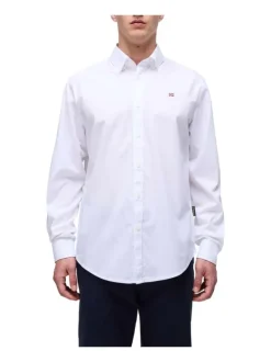 Chemise en coton blanche unie avec une coupe ajustée, col français et logo brodé