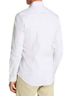 Chemise en coton blanche unie avec une coupe ajustée et le logo brodé en petit