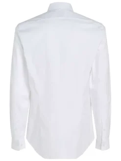 Chemise en coton blanche unie avec une coupe ajustée et le logo brodé en petit