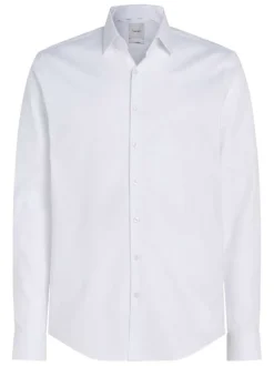 Chemise en coton blanche unie avec une coupe ajustée et le logo brodé en petit