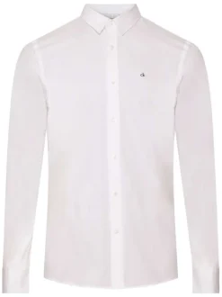 Chemise en coton blanche unie avec une coupe ajustée et le logo en petit
