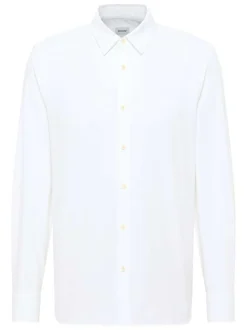 Chemise en coton blanche unie avec une coupe droite et un col américain