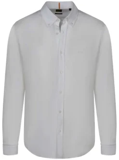 Chemise en coton blanche unie avec une coupe droite et un col américain