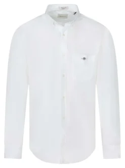 Chemise en coton blanche unie à col américain avec une poche plaquée