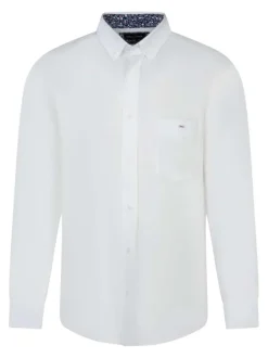 Chemise en coton blanche unie à coupe droite avec un col boutonné et une poche