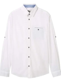 Chemise en coton blanche unie coupe droite avec un col français