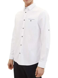 Chemise en coton blanche unie coupe droite avec un col français