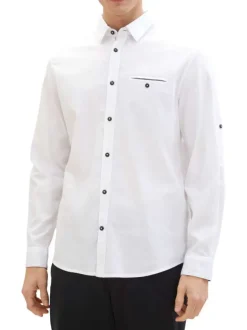 Chemise en coton blanche unie coupe droite avec un col français