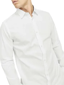 Chemise en coton blanche unie à coupe droite, col français et manches longues