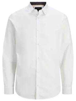 Chemise en coton blanche unie à coupe droite, col français et manches longues