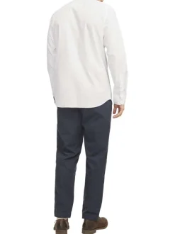 Chemise en coton blanche unie à coupe droite, col français et manches longues
