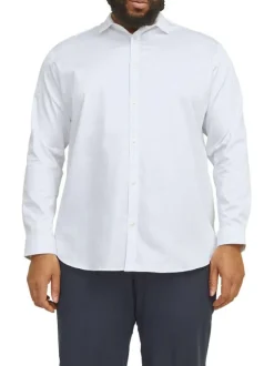 Chemise en coton blanche unie à coupe loose avec col italien et manches longues