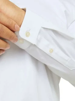 Chemise en coton blanche unie à coupe loose avec col italien et manches longues