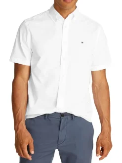 Chemise en coton blanche unie droite à col français à manches courtes