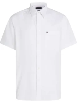 Chemise en coton blanche unie droite à col français à manches courtes