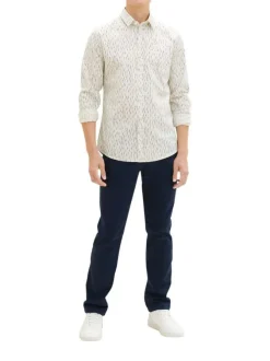 Chemise en coton blanc imprimé avec une coupe regular fit col français