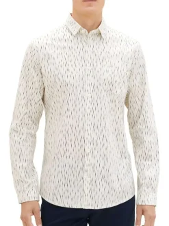 Chemise en coton blanc imprimé avec une coupe regular fit col français