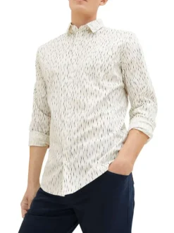 Chemise en coton blanc imprimé avec une coupe regular fit col français