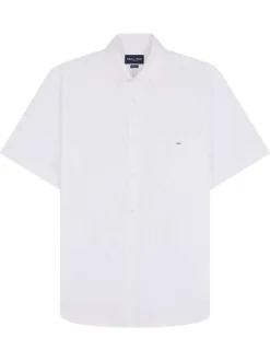 Chemise en coton blanc unie avec une coupe et un droite col boutonné