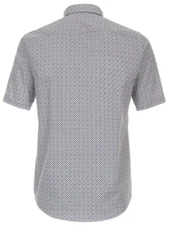 Chemise en coton bleu avec un imprimé losanges et un col américain