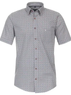 Chemise en coton bleu avec un imprimé losanges et un col américain