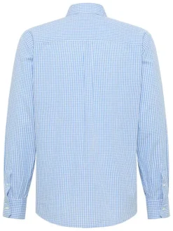 Chemise en coton bleu ciel ornée d'un motif à petits carreaux