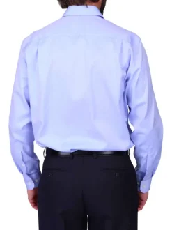 Chemise en coton bleu ciel unie avec une coupe droite et un col à revers