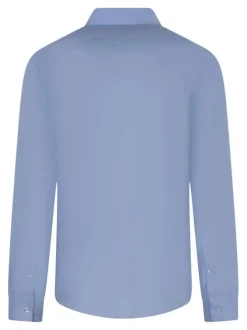 Chemise en coton bleu ciel unie avec une coupe slim et un col français