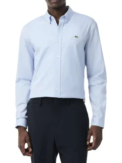 Chemise en coton bleu clair à coupe droite ornée d'un motif à carreaux