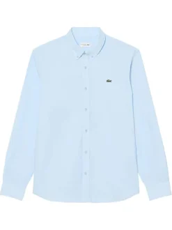 Chemise en coton bleu clair à coupe droite pourvue d'un col à revers