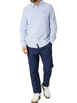 Chemise en coton bleu clair à rayures pourvue d'un col français