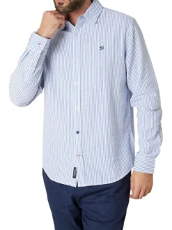 Chemise en coton bleu clair à rayures pourvue d'un col français