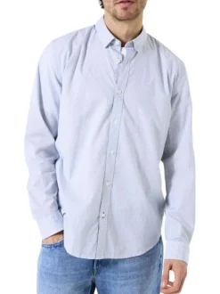 Chemise en coton bleue avec fermeture boutonnée et motif géométrique