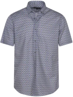 Chemise en coton bleue avec une coupe droite et un col américain
