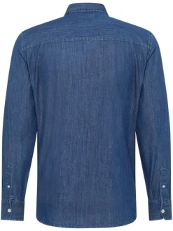 Chemise en coton bleue brut aspect denim à coupe slim fit et à col américain