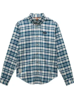 Chemise en coton bleue à carreaux avec une coupe ajustée et un col américain