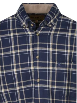 Chemise en coton bleue à carreaux avec une coupe droite et un col à rabats
