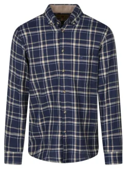 Chemise en coton bleue à carreaux avec une coupe droite et un col à rabats