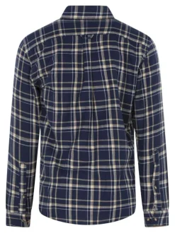 Chemise en coton bleue à carreaux avec une coupe droite et un col à rabats