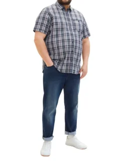 Chemise en coton bleue à carreaux à coupe droite et col français