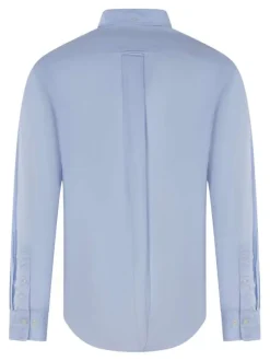 Chemise en coton bleue ciel unie à col américain avec une poche plaquée
