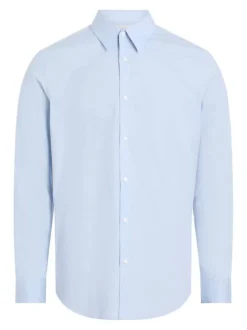 Chemise en coton bleue ciel unie à coupe regular fit fermée par des boutons