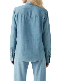 Chemise en coton bleue à coupe ajustée pourvue d'un col à revers