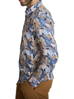 Chemise en coton bleue à coupe ajustée pourvue d'un col à revers