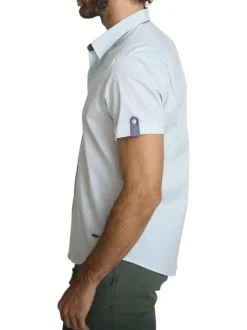 Chemise en coton bleue à coupe droite ornée d'un motif géométrique