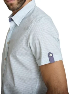 Chemise en coton bleue à coupe droite ornée d'un motif géométrique
